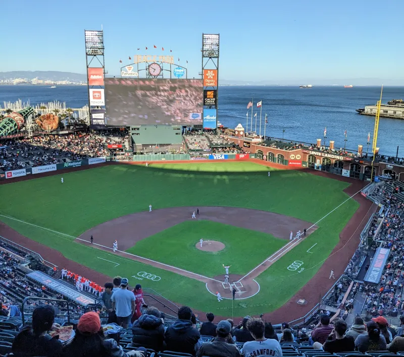 A evening SF Giants game at Oracle Park