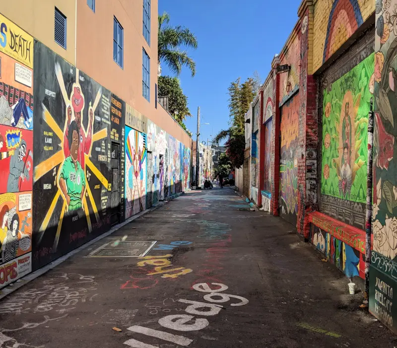 An alley way of murals in the Mission District in San Francisco