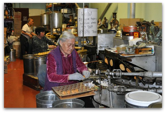 Inside the Golden Gate Fortune Cookie Factory in San Francisco.