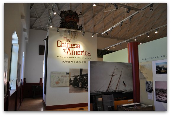 The sign inside the Chinese Historical Society leading into the main exhibit area.