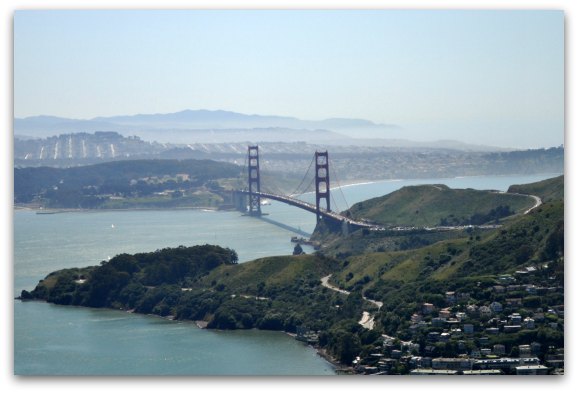 A view from above on a plane over the Golden Gate Bridge