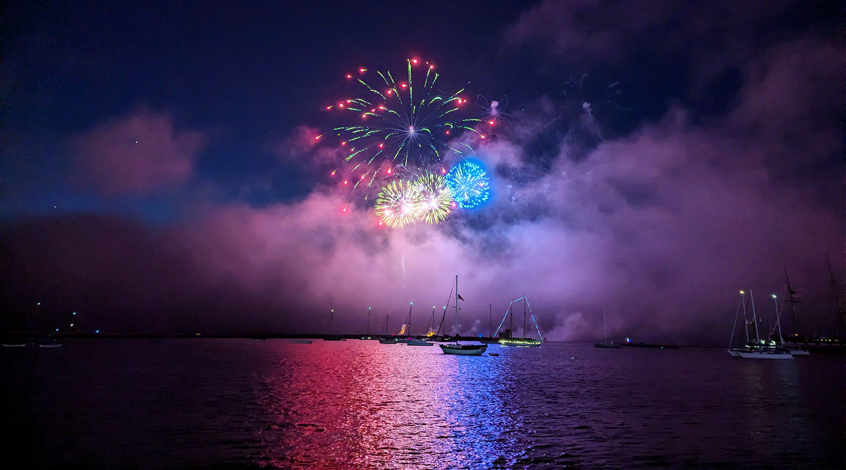 Fireworks over the Bay on Fourth of July in San Francisco