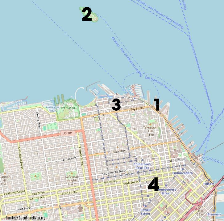 Map for Ferries to Alcatraz