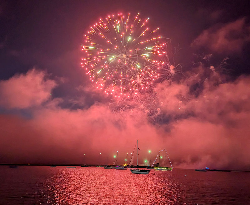 Red Fireworks on the SF Bay